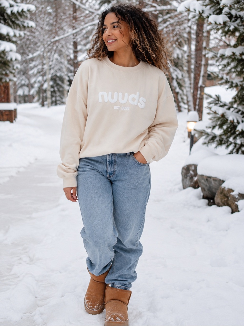 Nuuds Cream Sweatshirt with Puff Letters Super Soft